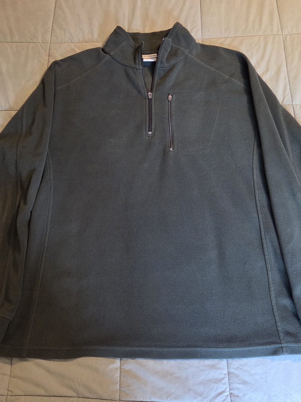 L.L. Bean Mens Sweater Large 1/4 Zip Dark Green Long Sleeve Fleece Green Outdoor